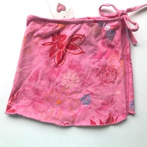 NWT European Confetti Pink Flower Print Wrap Swimsuit Cover Up Skirt Girls 5 NEW